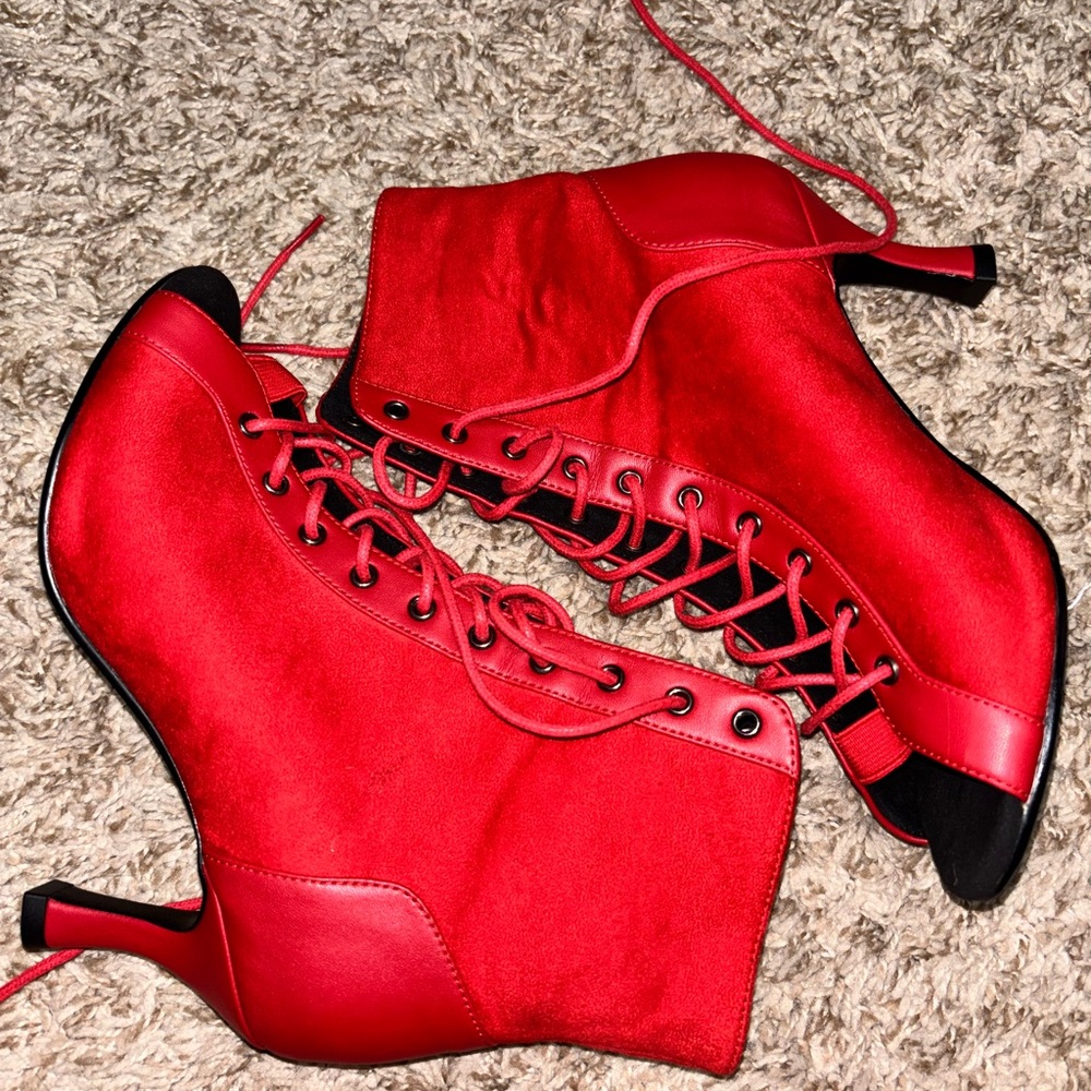 Yami red lace up puchi $160 booties dance salsa heels street sole